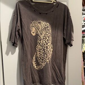 Vintage Canvas Leopard Print Tee - Black